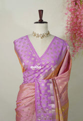 Dual Shade Baby Pink and Lilac - Raaga - Semi tussar with Zari Border and 1000 Buttas - Best for Wedding Functions