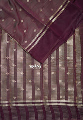 Dual Shade Muted Wine-Maroon - Raaga - Semi Tussar Saree Buttas with Gap Border - Best for Small Functions