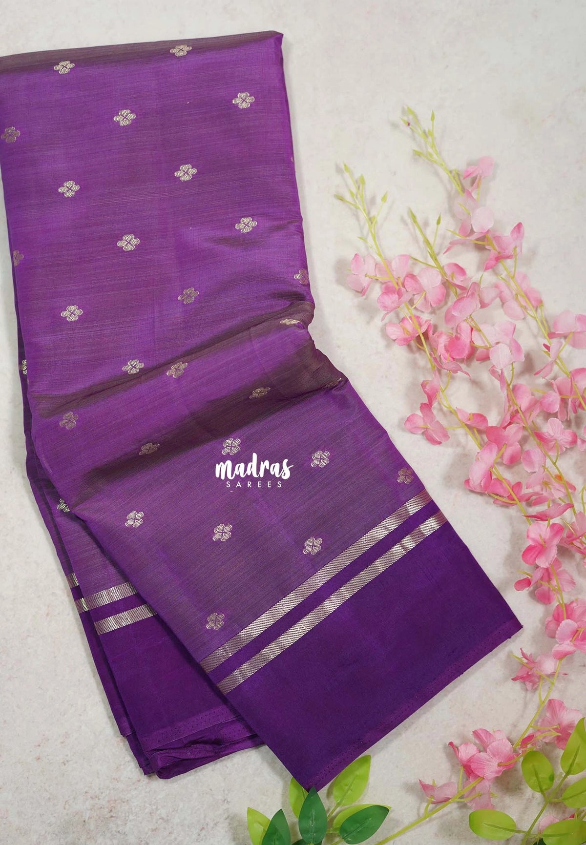 Dual Shade Purple - Raaga - Semi Tussar Saree Buttas with Gap Border - Best for Small Functions