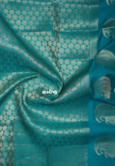 Teal Blue - Raaga Premium Semi tussar Checks Weaving with laksham Buttas Checks Body with Mango Border -  Perfect for Festive Wear