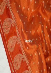 Dual shade Rust Orange - Raaga - Lightweight Semi Tussar Saree with Mango Border and Buttas - Best for Wedding Functions