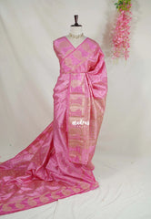 Dual shade Rose Pink - Raaga - Lightweight Semi Tussar Saree with Mango Border and Buttas - Best for Wedding Functions