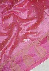 Dual shade Rose Pink - Raaga - Lightweight Semi Tussar Saree with Mango Border and Buttas - Best for Wedding Functions