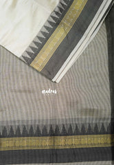 Ivory White with Black - Raaga - Semi Tussar with Rudraksham Border - Best for Small Functions