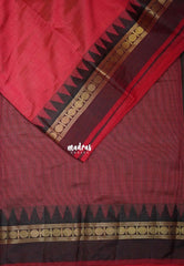 Dual Shade Red with Maroon - Raaga - Semi Tussar with Rudraksham Border - Best for Small Functions