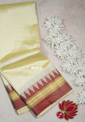 Ivory Beige with Maroon - Raaga - Semi Tussar with Rudraksham Border - Best for Small Functions