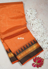 Dual Shade Muted Orange with Black - Raaga - Semi Tussar with Rudraksham Border - Best for Small Functions