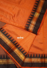 Dual Shade Muted Orange with Black - Raaga - Semi Tussar with Rudraksham Border - Best for Small Functions