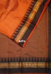 Dual Shade Muted Orange with Black - Raaga - Semi Tussar with Rudraksham Border - Best for Small Functions