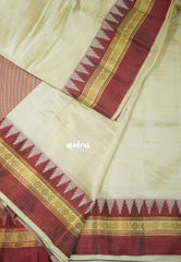 Ivory Beige with Maroon - Raaga - Semi Tussar with Rudraksham Border - Best for Small Functions