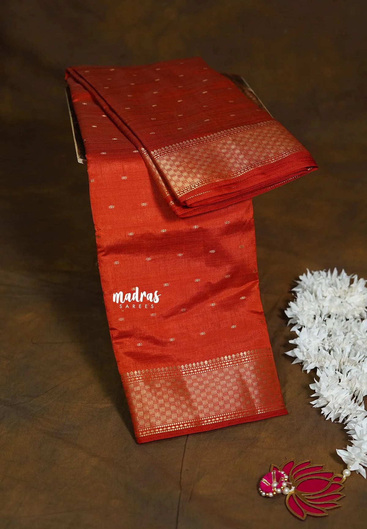 Rich Burnt Orange - Raaga premium semi tussar zari border with buttas - Perfect for Festive Wear