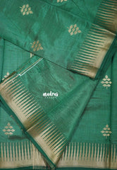 Dual Shade Emerald Green - Raaga - Semi Tussar with Temple Border - Best for Small Functions