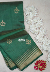 Dual Shade Emerald Green - Raaga - Semi Tussar with Temple Border - Best for Small Functions