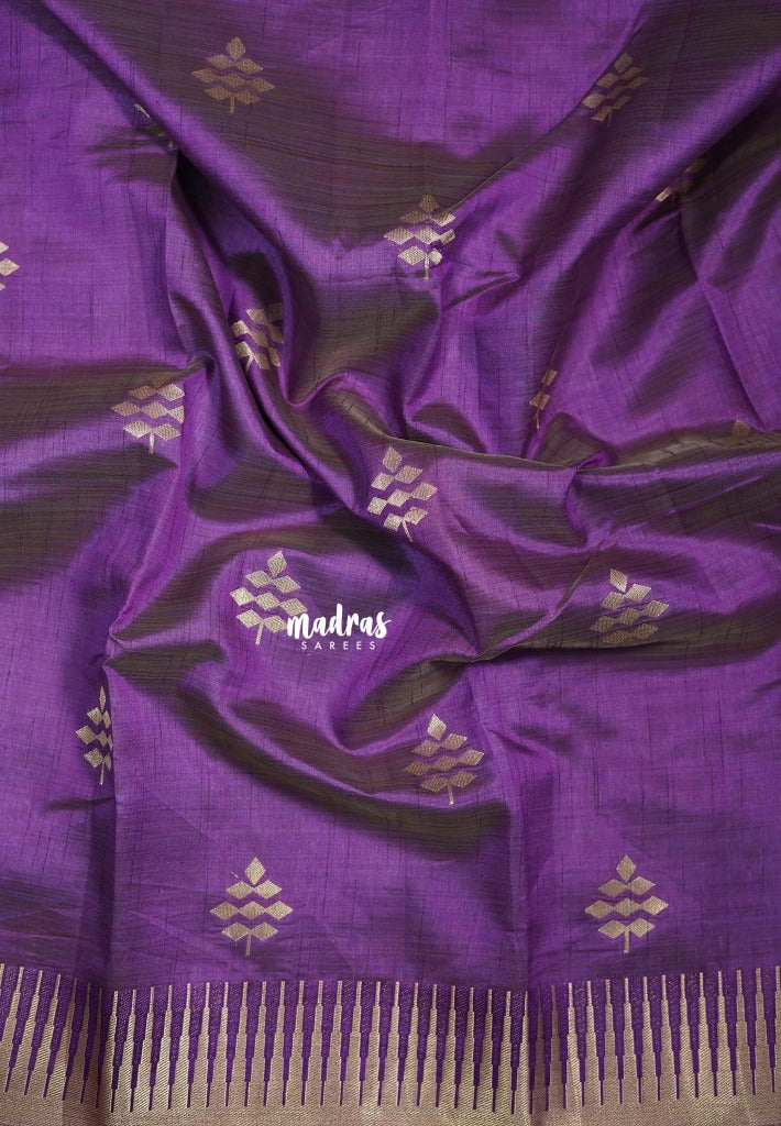 Dual Shade Purple - Raaga - Semi Tussar with Temple Border - Best for Small Functions