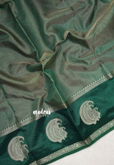 Golden Shade Emerald Green - Raaga - Semi Tussar Saree with Tissue Weaving Body - Best for Small Functions