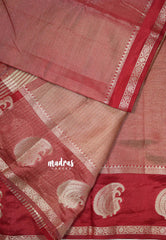 Golden Shade Reddish Maroon - Raaga - Semi Tussar Saree with Tissue Weaving Body - Best for Small Functions