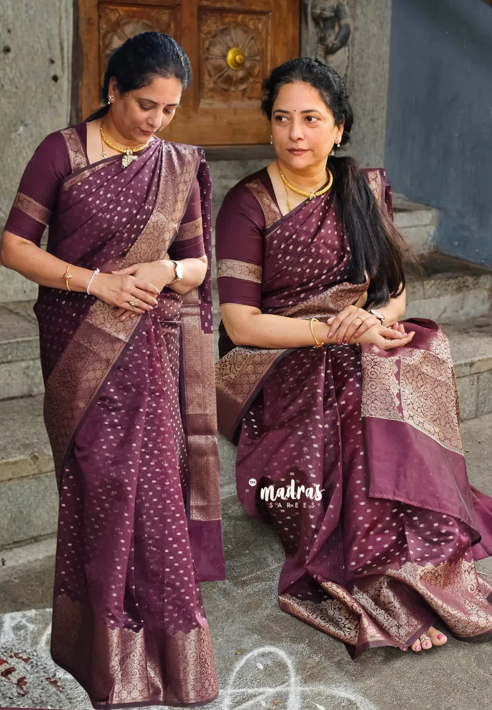 Kaapi Mohanam - Dark Coffee Brown - Durga - Banarasi Semi Silk Zari Border with Buttas - Best for Festive Celebration