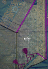 Dual Shade Teal - Ramyam -  Soft Jute Banarasi Silk with Floral Border and Rich Pallu - Perfect for Festive Wear