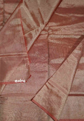 Rashmika Mandanna Banarasi Tissue silk dual shade silver and Reddish pink borderless saree