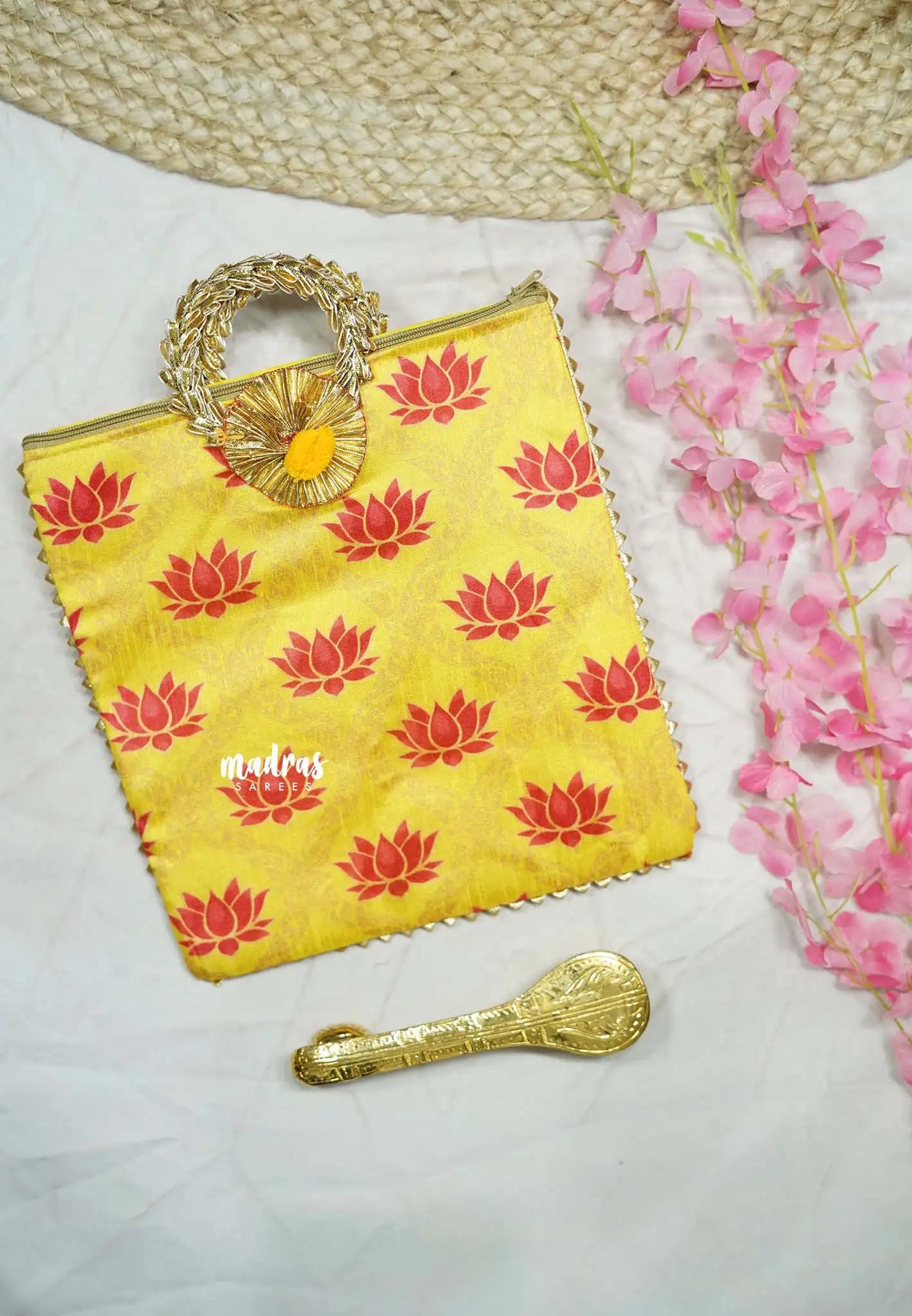 Raw silk Gift bag with handle and zip  - 2 designs available