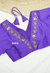 Aazhi Raw silk v neck readymade aari work blouse with zigzag sleeves - Purple