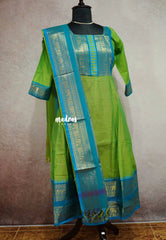 Parrot green - READYMADE (ONLY TOP AND DUPATTA) Classic kanchi cotton anarkali set
