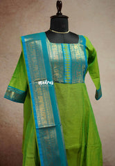 Parrot green - READYMADE (ONLY TOP AND DUPATTA) Classic kanchi cotton anarkali set