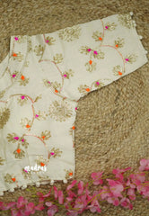 Camric cotton Creamy white Full embroidery work Readymade blouse Design 4