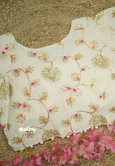 Camric cotton Creamy white Full embroidery work Readymade blouse Design 4