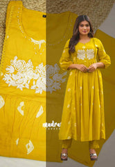 Flared Cotton Co ord Set with Embroidery - Yellow