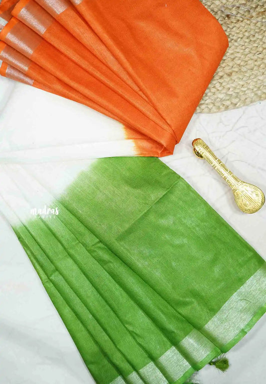 Linen cotton Tri colour saree for 26 january republic day Indian flag saree