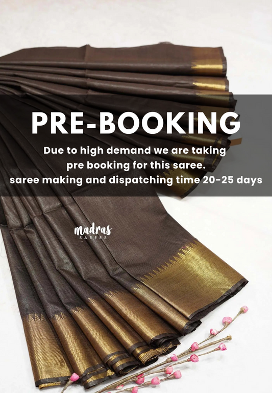 (PRE-BOOKING) Coffee Brown - Mangalgiri semi pattu with golden getti border