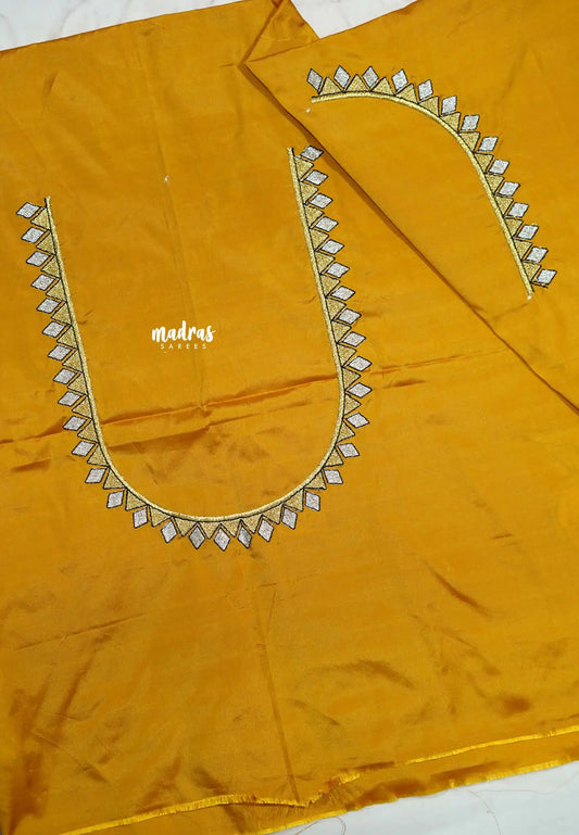 Turmeric yellow - Mayuri - 1 mtr Silk Cotton Embroidered Blouse Piece – Village Folk Art Motif