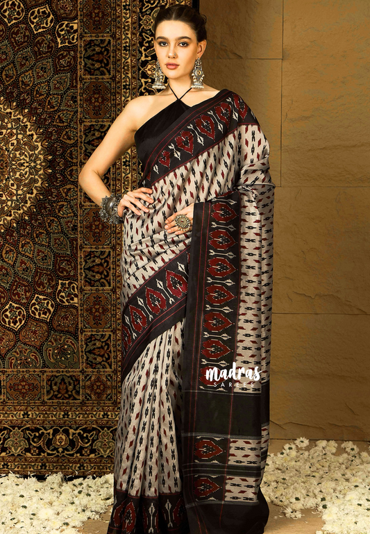 Light grey - Zara Malgudi Fusion printed silk