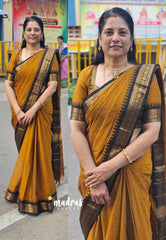 Mustard Yellow - Karthigai silk cotton plain body self rudraksham border