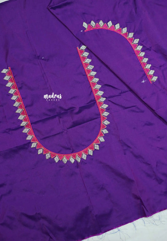 Deep purple - Mayuri - 1 mtr Silk Cotton Embroidered Blouse Piece – Village Folk Art Motif