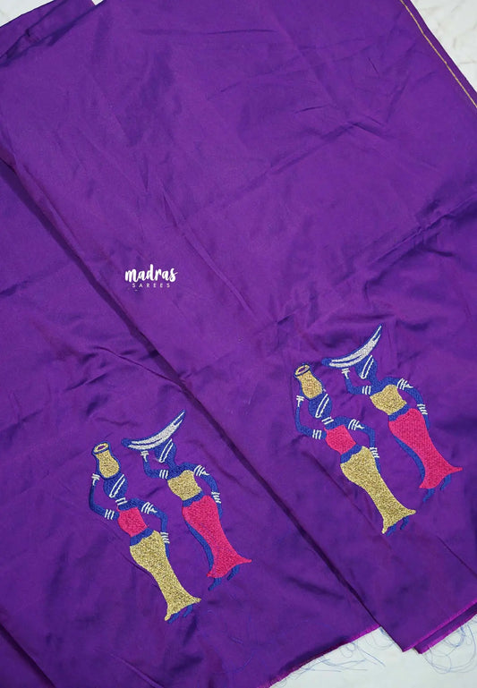 Deep purple - Mayuri - 1 mtr Silk Cotton Embroidered Blouse Piece – Village Folk Art Motif