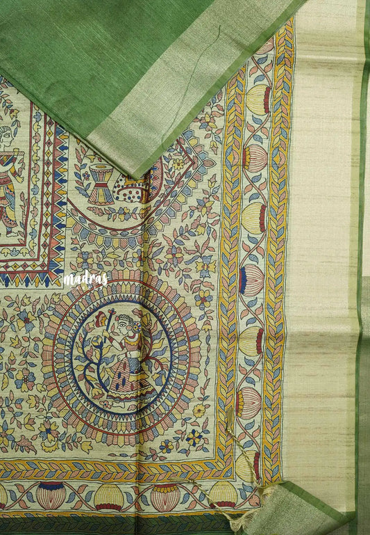 Forest green - Roopa - Premium Chappa semi tussar with Madhubani art pallu