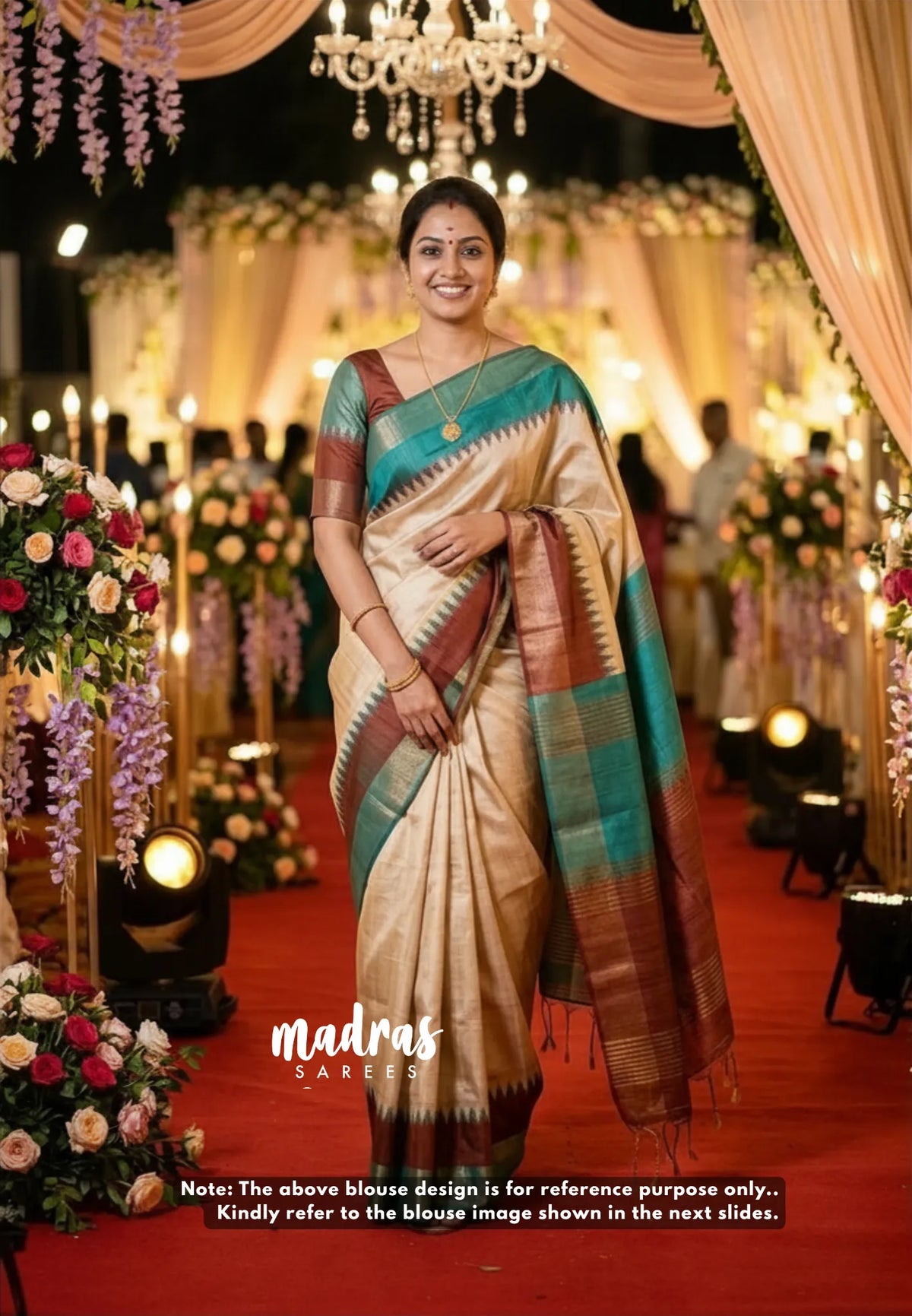 Sandal Beige with Brown - Roopa - Premium Chappa semi Tussar with Ganga Jamuna Border -  Perfect for Small Functions