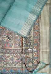 Muted Aqua Blue - Roopa - Premium Chappa semi Tussar with Kantha Stich Border -  Perfect for Small Functions