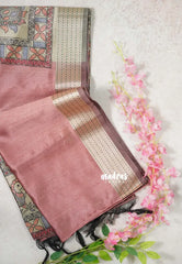 Muted Rosewood Pink - Roopa - Premium Chappa semi Tussar with Kantha Stich Border -  Perfect for Small Functions