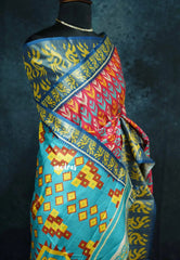 Pink - Roopa - Lightweight semi tussar with digital prints ikkat tissue border