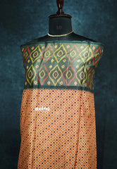 Orange - Roopa - Lightweight semi tussar with digital prints ikkat tissue border