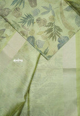 Roopa - Premium Chappa semi tussar floral prints with tissue border - Pastel green