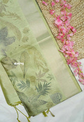 Roopa - Premium Chappa semi tussar floral prints with tissue border - Pastel green