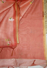 Roopa - Premium Gicha semi tussar floral prints and checks body tissue border - Peach