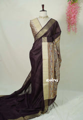 Brown - Roopa - Premium Chappa semi tussar with Madhubani art pallu