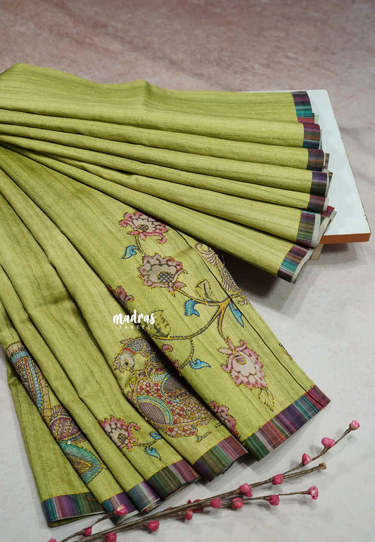 Chutney Green - Roopa - Tussar silk with kalamkari prints hand stitched embroidery