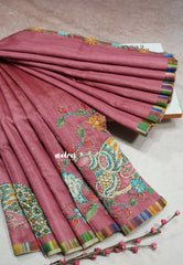 Rosewood Dust - Roopa - Tussar silk with kalamkari prints hand stitched embroidery