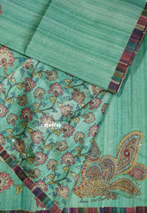 Pista Green - Roopa - Tussar silk with kalamkari prints hand stitched embroidery
